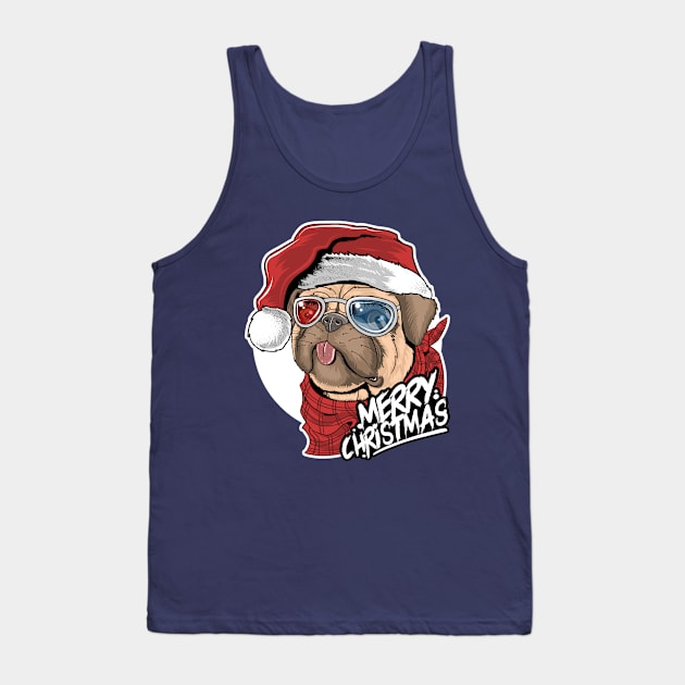 Pug dog with santa claus hat, merry christmas Tank Top by stark.shop